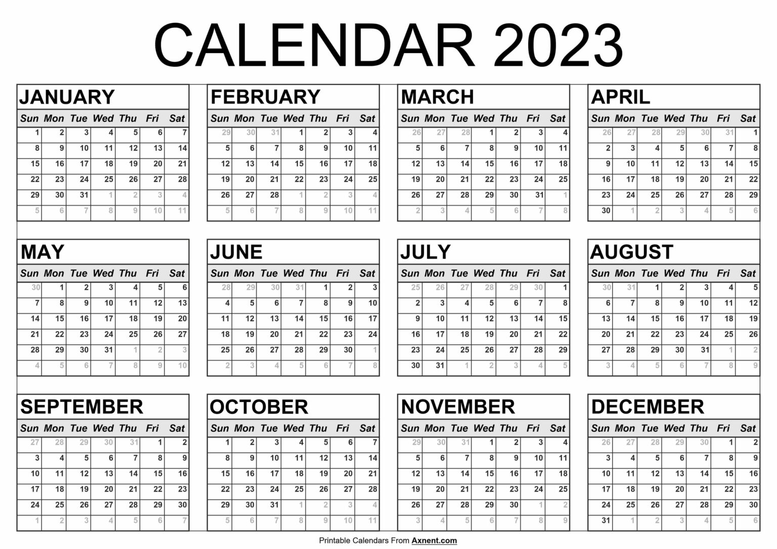 Free Printable Year 2023 Calendar Template - Time Management Tools By ...