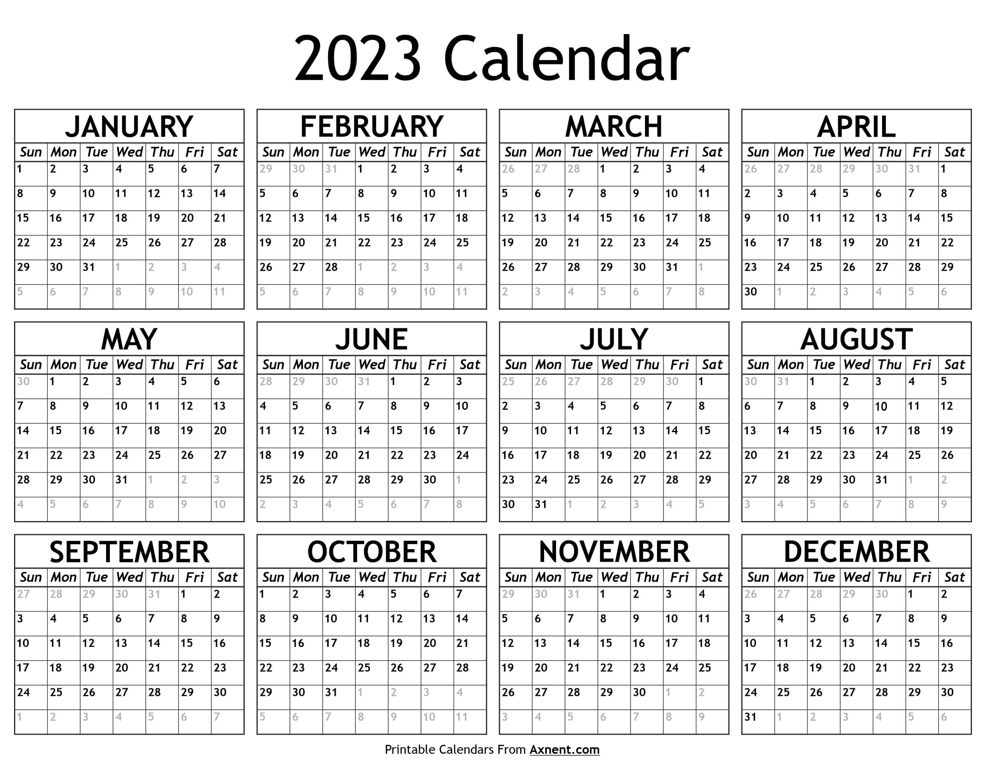 printable 2023 calendar time management tools by axnent