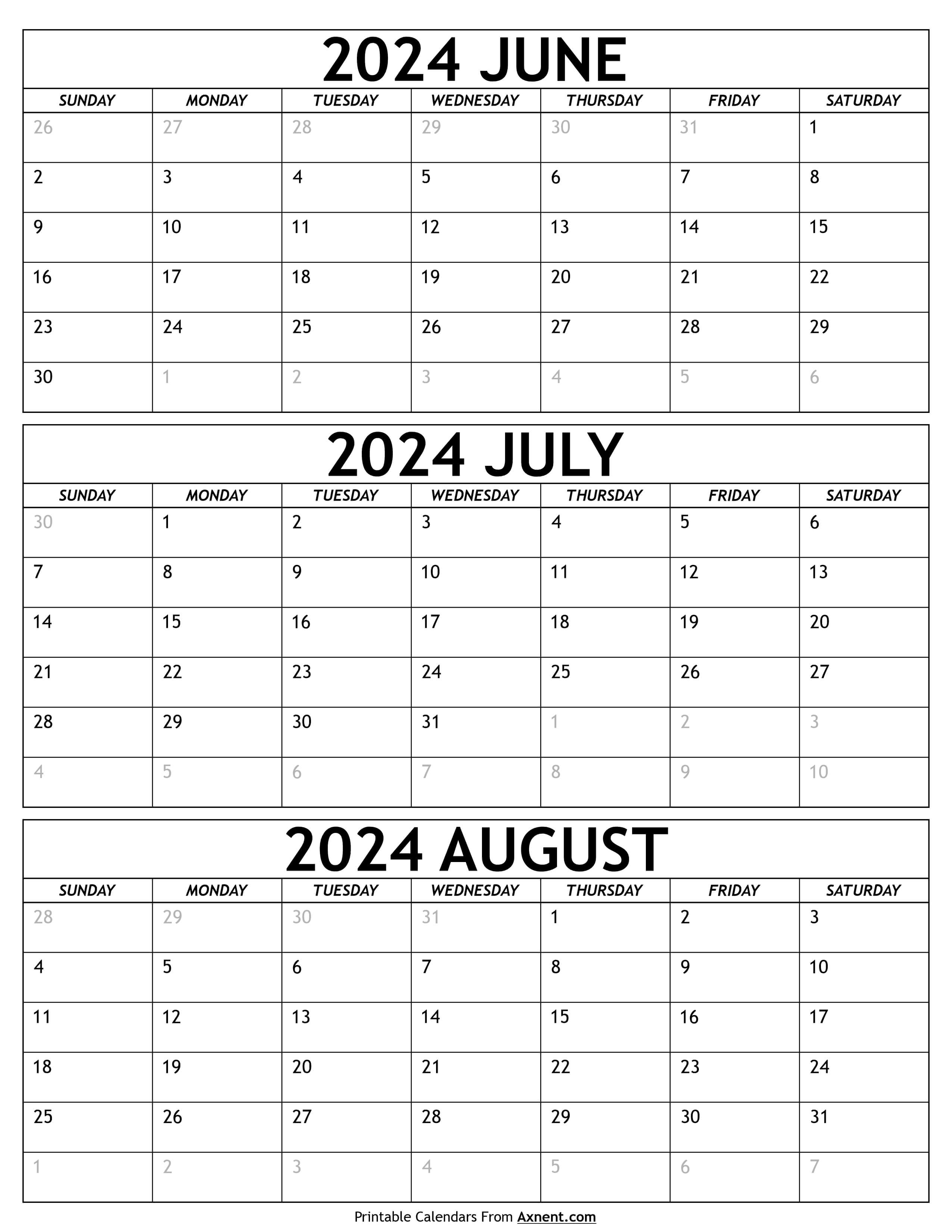 2024 June July August Calendar Lydia Rochell