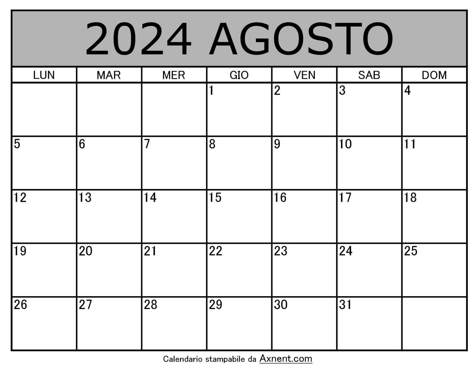 Modello stampabile del calendario di agosto 2024 Time Management