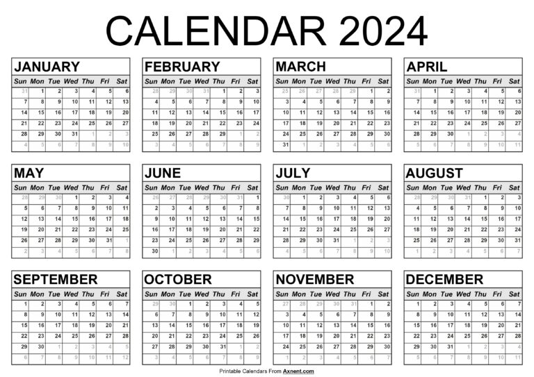 Free Printable Year 2024 Calendar Template - Time Management Tools By ...