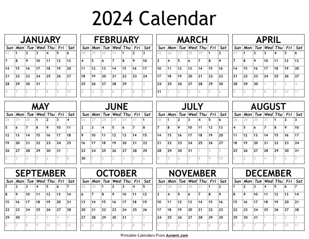 Free Printable Year 2024 Calendar Template - Time Management Tools By ...