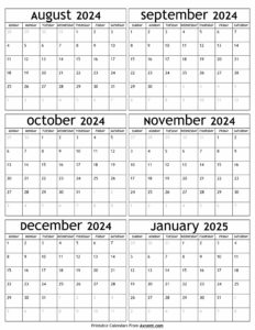 August 2024 to January 2025 Calendar