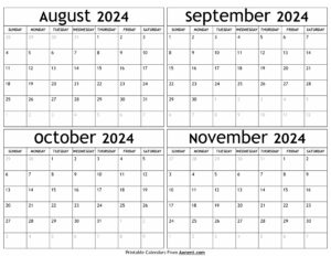 August to November 2024 Calendar