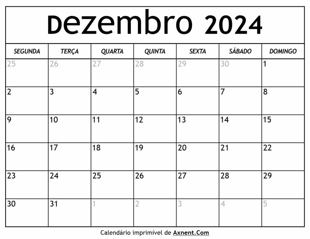 Calendário De Dezembro De 2024
