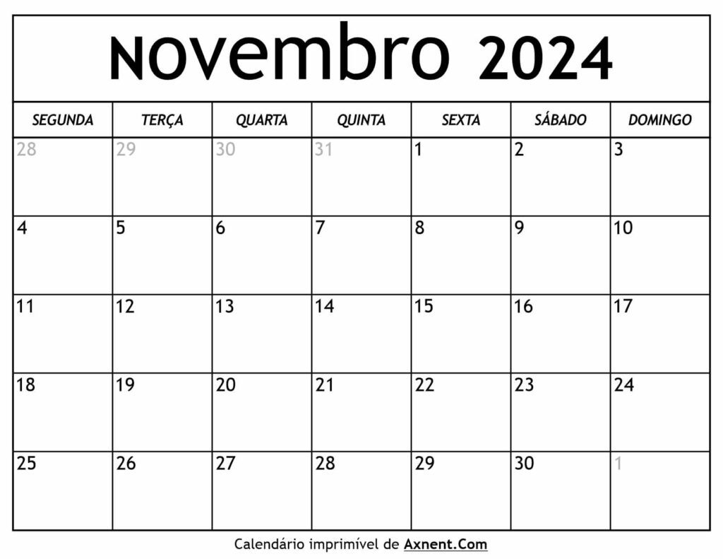 Calendário De Novembro De 2024