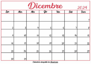 Calendario Dicembre 2024 Stampabile