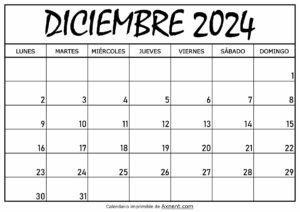 Calendario Diciembre 2024 Para Imprimir