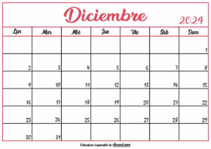 Calendario En Blanco Diciembre 2024