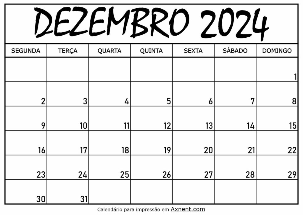 Calendário Mensal Dezembro 2024