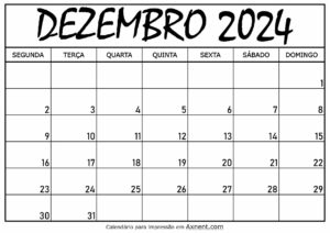 Calendário Mensal Dezembro 2024