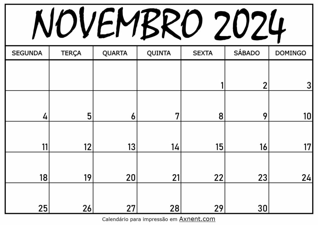Calendário Mensal Novembro 2024