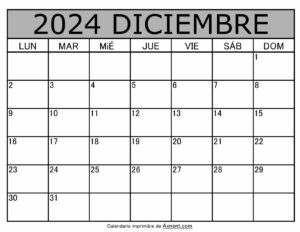 Calendario Mensual Diciembre 2024