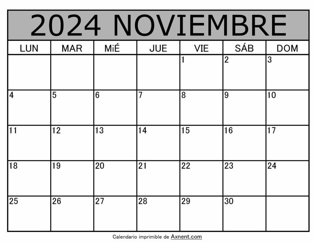 Calendario Mensual Noviembre 2024