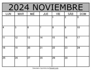 Calendario Mensual Noviembre 2024