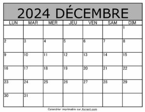 Calendrier À Imprimer Decembre 2024