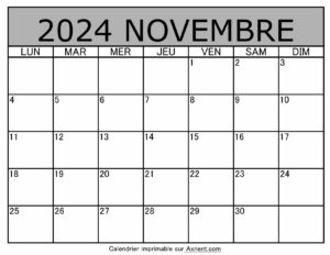 Calendrier À Imprimer Novembre 2024