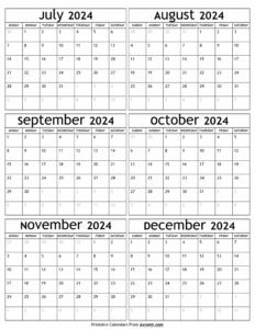 July to December 2024 Calendar