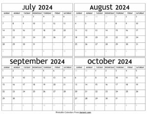 July to October 2024 Calendar