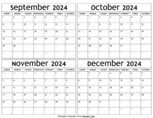 September to December 2024 Calendar