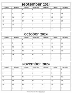 September to November 2024 Calendar