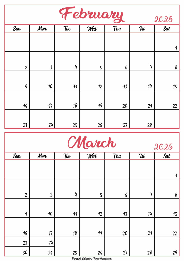 Calendar 2025 February March