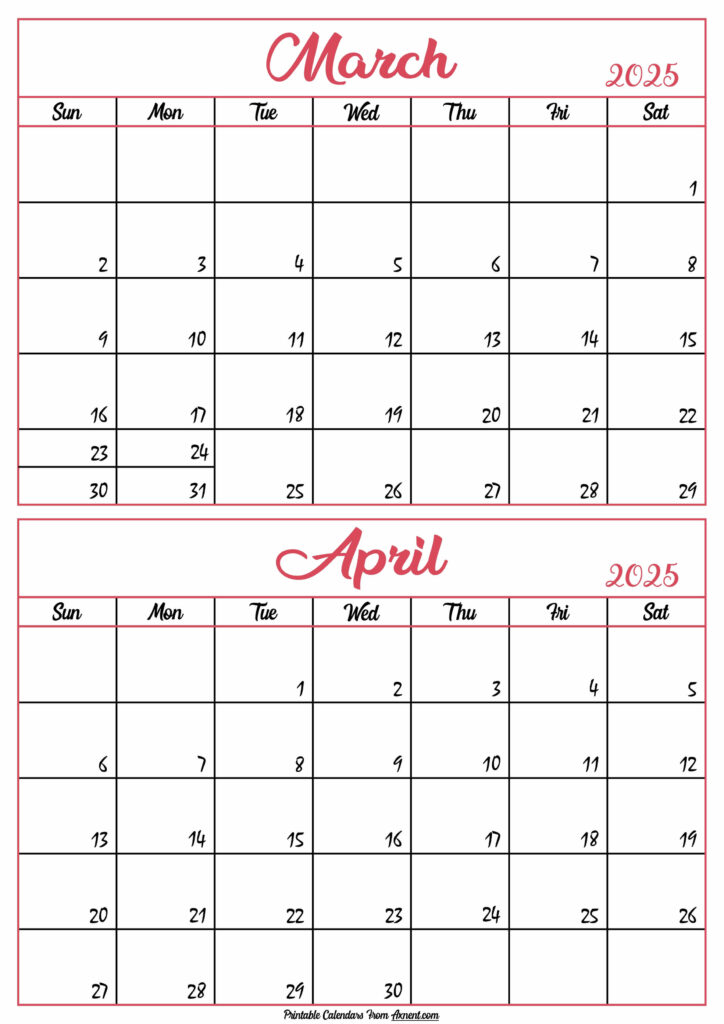 Calendar 2025 March April