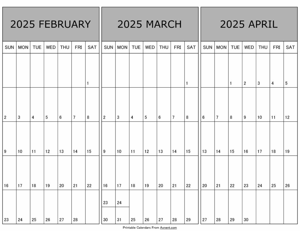 Calendar February March April 2025