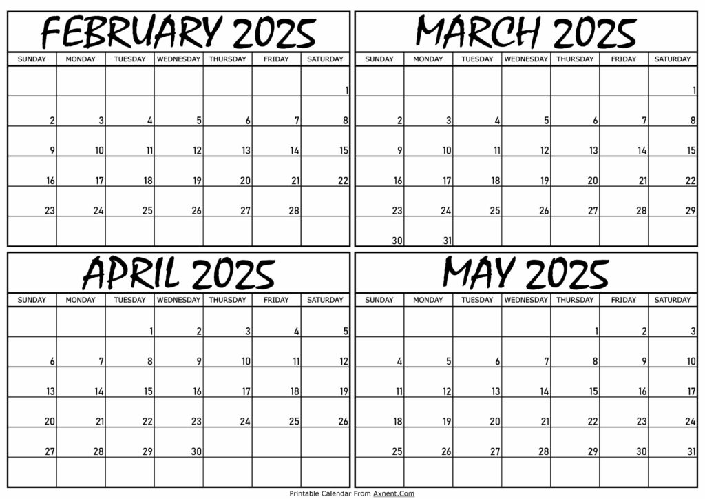 Calendar February to May 2025