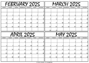 Calendar February to May 2025