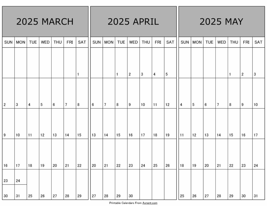 Calendar March April May 2025