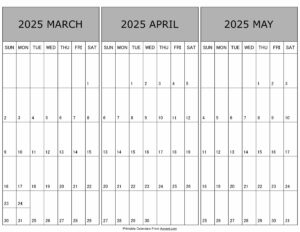 Calendar March April May 2025