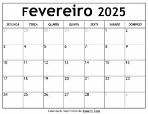 Calendário De Fevereiro De 2025