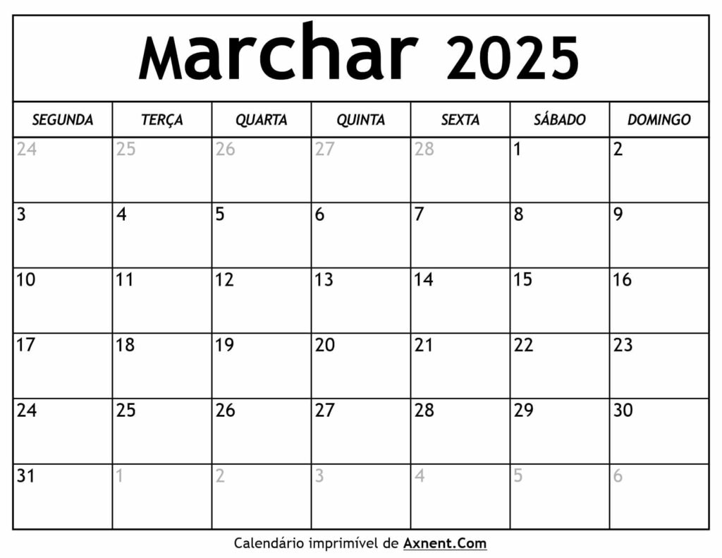 Calendário De Marchar De 2025