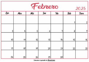 Calendario En Blanco Febrero 2025