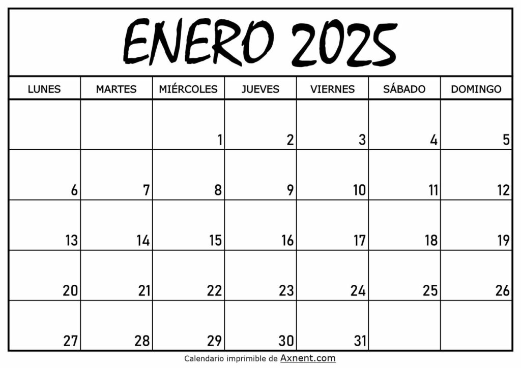 Calendario Enero 2025 Para Imprimir