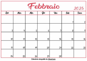 Calendario Febbraio 2025 Stampabile