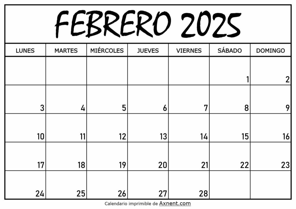 Calendario Febrero 2025 Para Imprimir