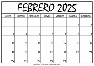 Calendario Febrero 2025 Para Imprimir