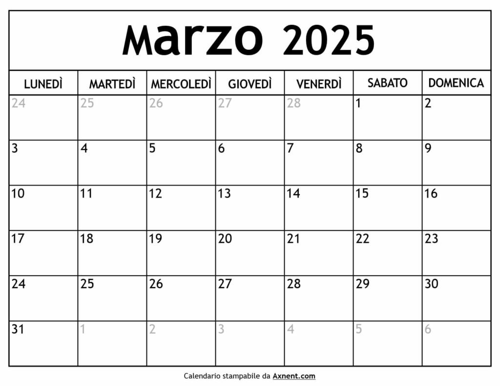 Calendario Marzo 2025