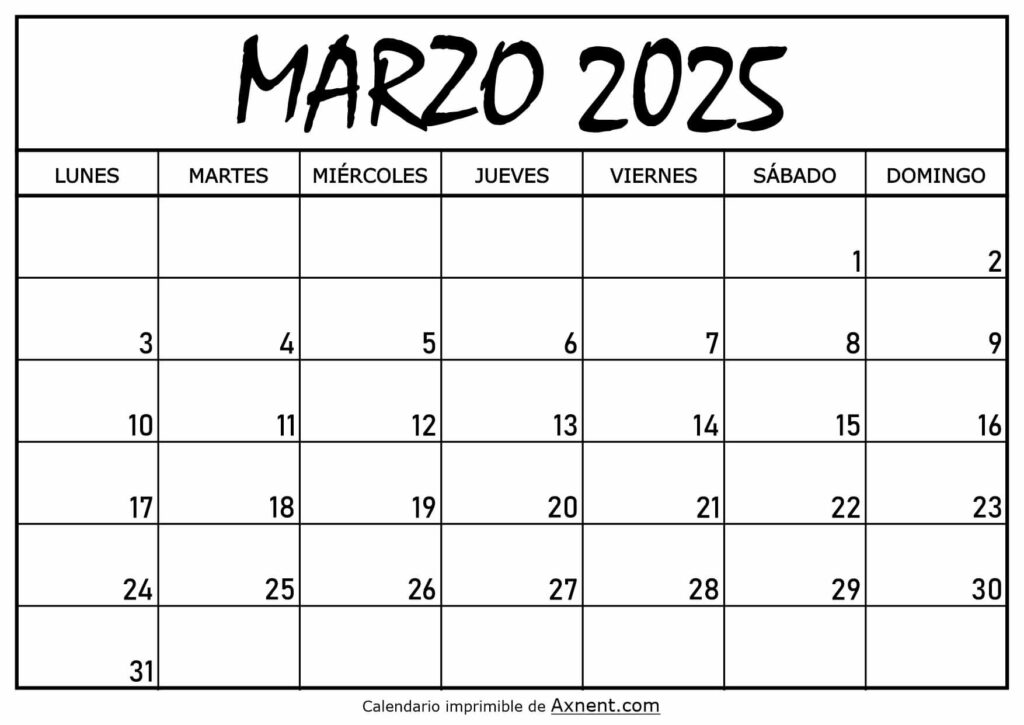 Calendario Marzo 2025 Para Imprimir