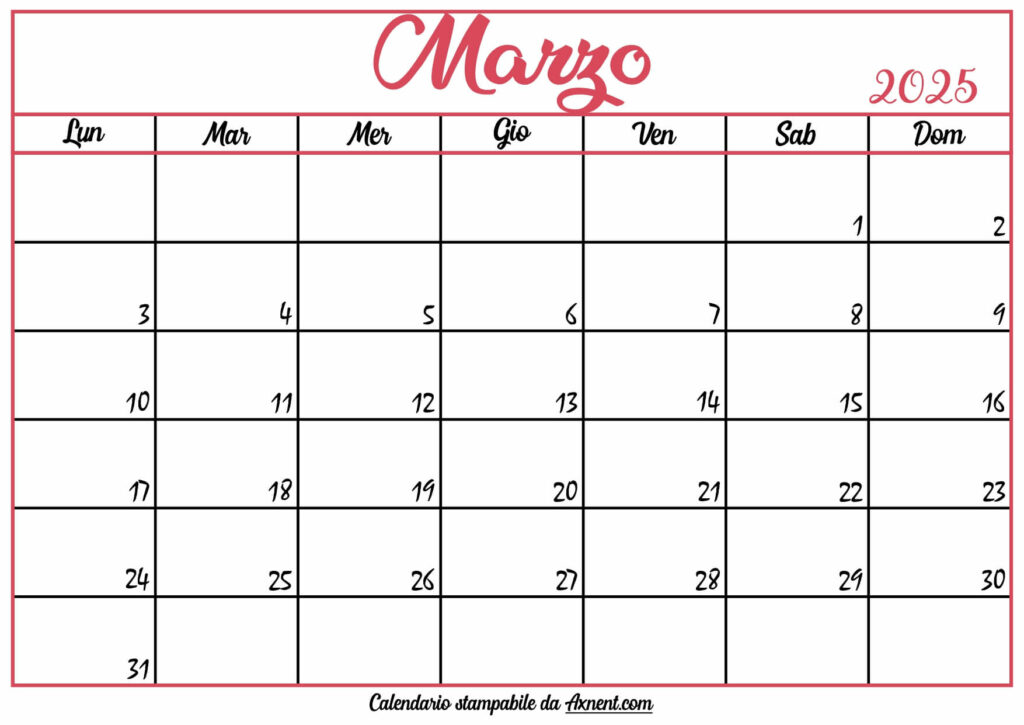 Calendario Marzo 2025 Stampabile