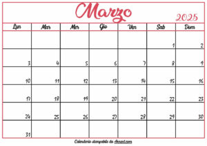 Calendario Marzo 2025 Stampabile