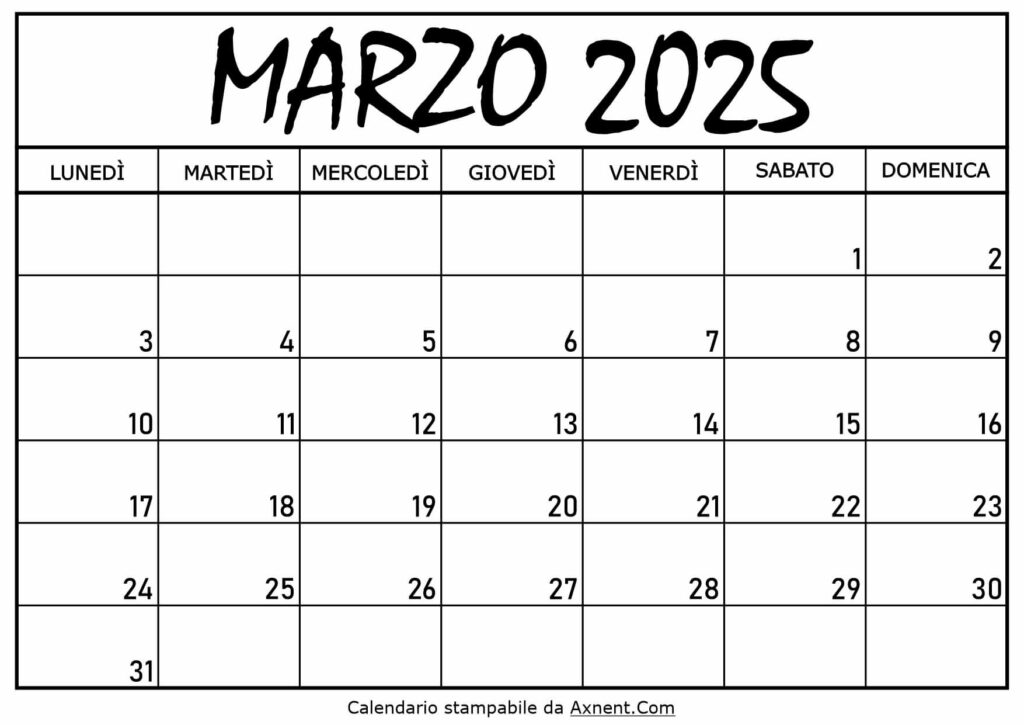 Calendario Marzo 2025 da Stampare