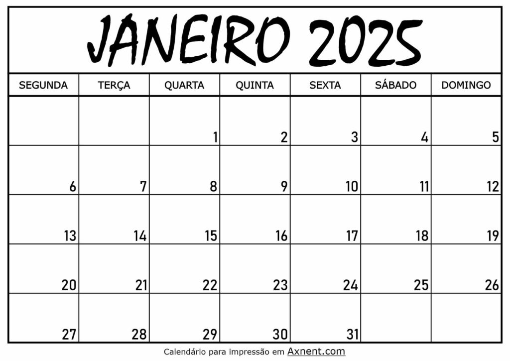 Calendário Mensal Janeiro 2025