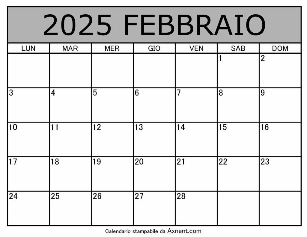 Calendario Mensile di Febbraio 2025