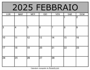 Calendario Mensile di Febbraio 2025