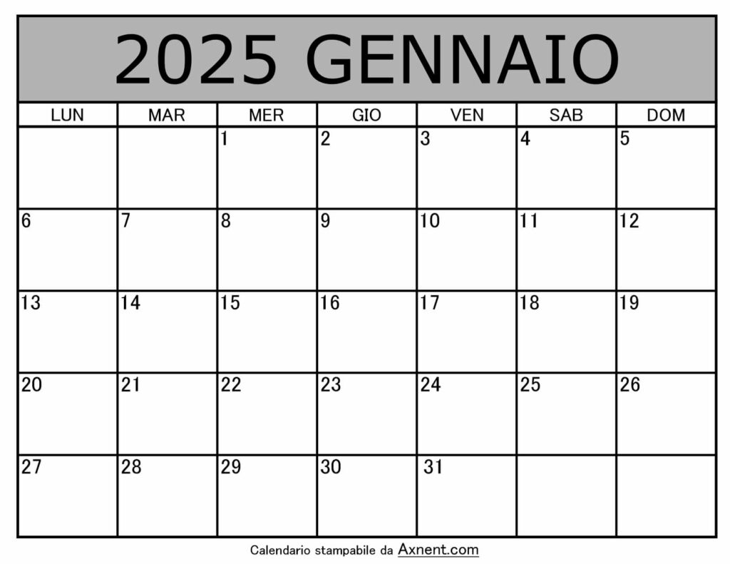 Calendario Mensile di Gennaio 2025