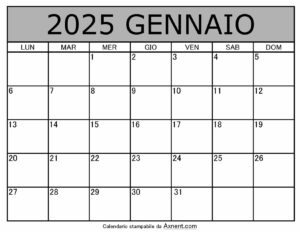 Calendario Mensile di Gennaio 2025