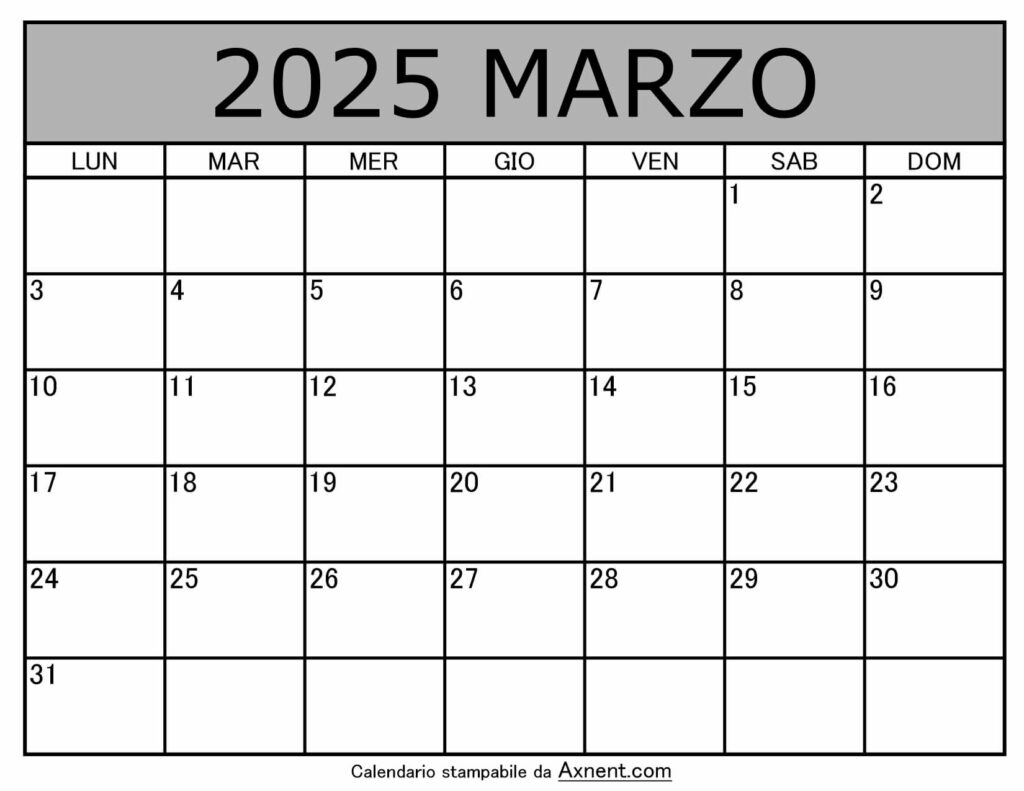 Calendario Mensile di Marzo 2025